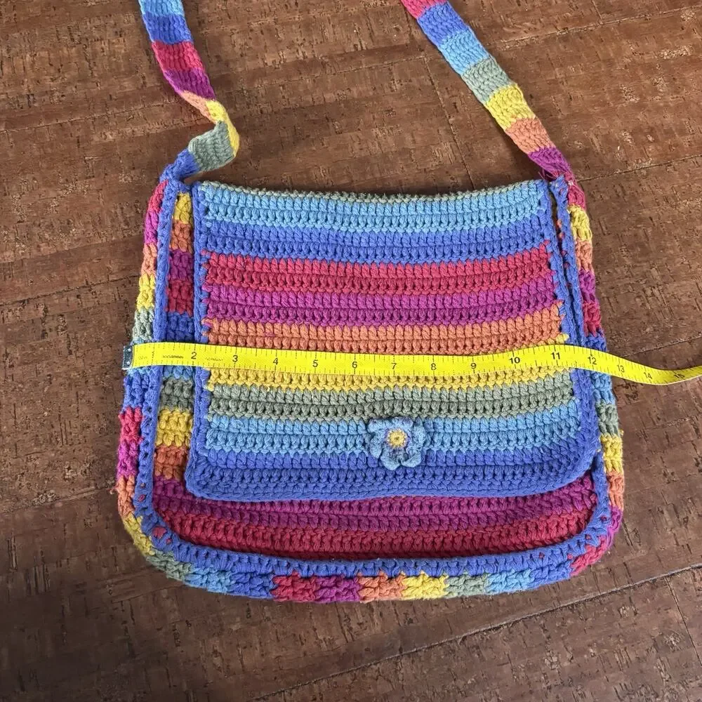 UNIF Rainbow Striped Crochet Bag Crossbody Long Strap